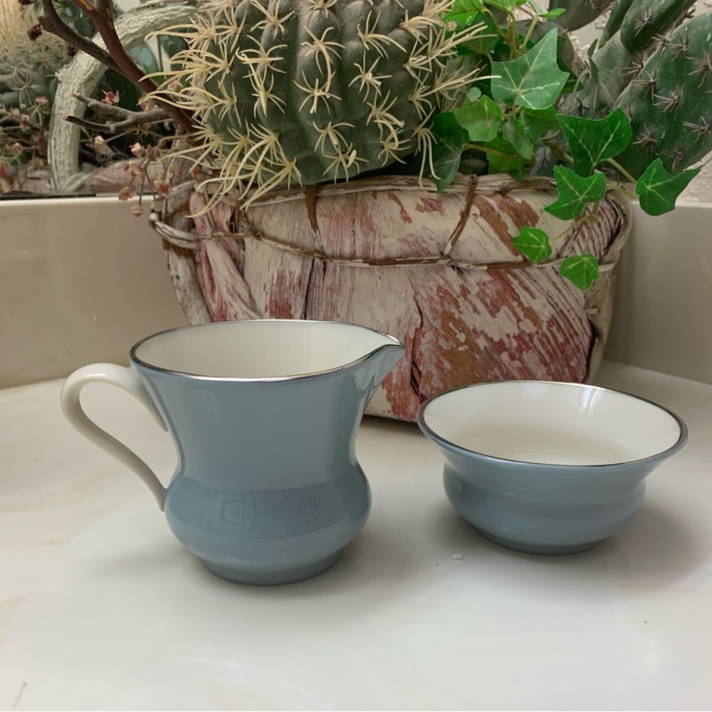 Lenox Blue Frost Blue and Cream Colored Creamer and Sugar Bowl Set